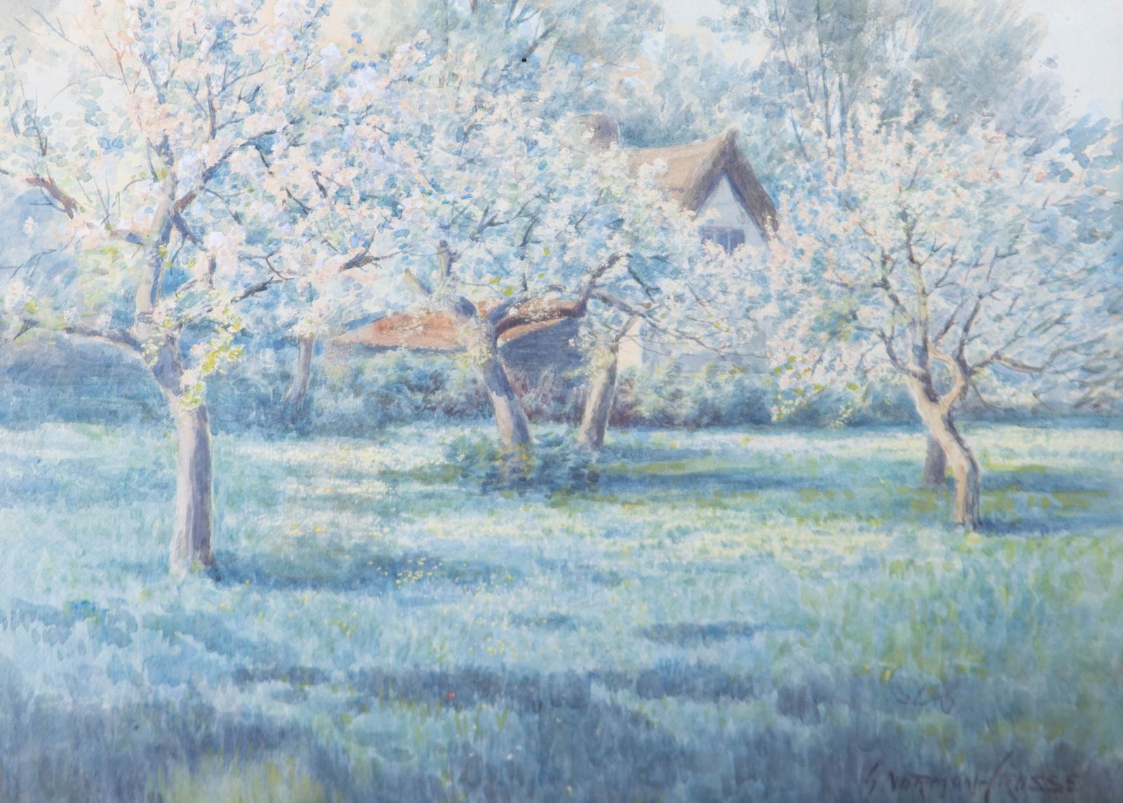 George Norman Crosse (C.1871–1912)   Watercolour, View Of An Orchard In Blossom photo furniture