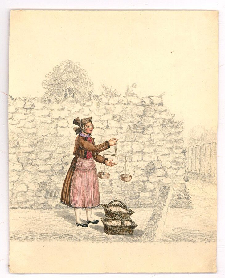 Pair Of Swiss School C.1823 Watercolours   Tradeswomen photo furniture