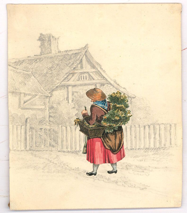 Pair Of Swiss School C.1823 Watercolours   Tradeswomen photo for sale