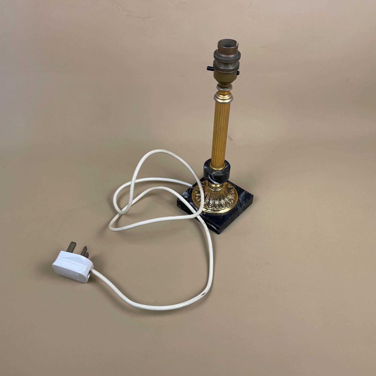 photo for sale Antique Gold Brass Lamp Ornate Light Square Black Marble Base Column Pillar Vintage Table Lamp Side Light Detailed