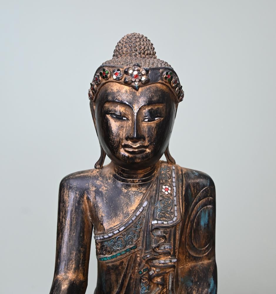 Vintage Burmese Buddha Statue Seated Meditation Lotus Pose photo furniture