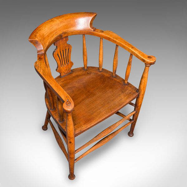 Antique Captain's Chair, English Beech, Home Office, Elbow Seat, Victorian, 1870 photo vinterior