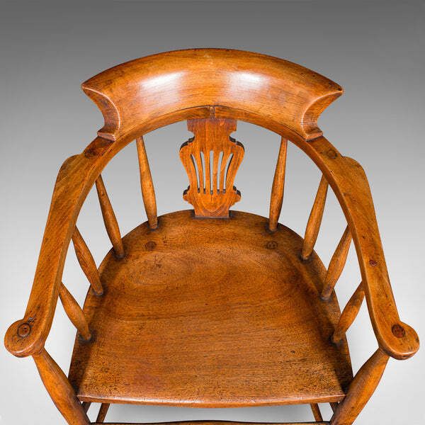 Antique Captain's Chair, English Beech, Home Office, Elbow Seat, Victorian, 1870 photo buy