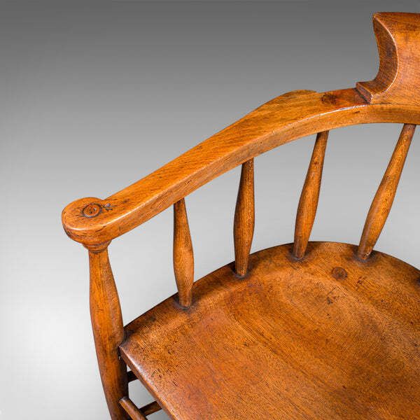 Antique Captain's Chair, English Beech, Home Office, Elbow Seat, Victorian, 1870 photo vintage