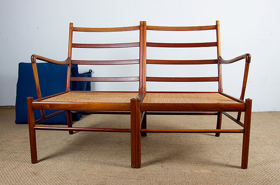 Canapé danois 2 places en acajou et cannage, modèle PJ 149/2 ou « Colonial Chair », par Ole Wanscher pour Poul Jeppesen. photo vinterior