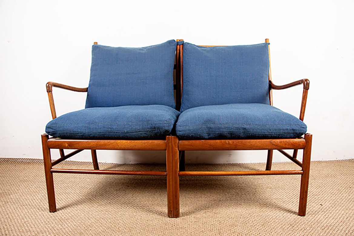 photo vintage Canapé danois 2 places en acajou et cannage, modèle PJ 149/2 ou « Colonial Chair », par Ole Wanscher pour Poul Jeppesen.