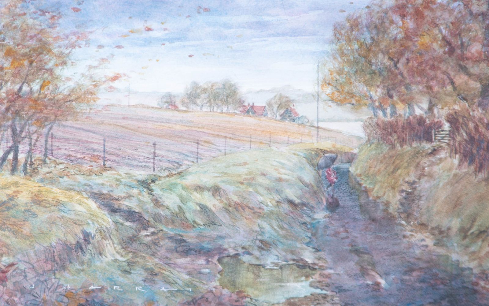 J.J. Jarratt   Contemporary Watercolour, Running From The Rain photo furniture