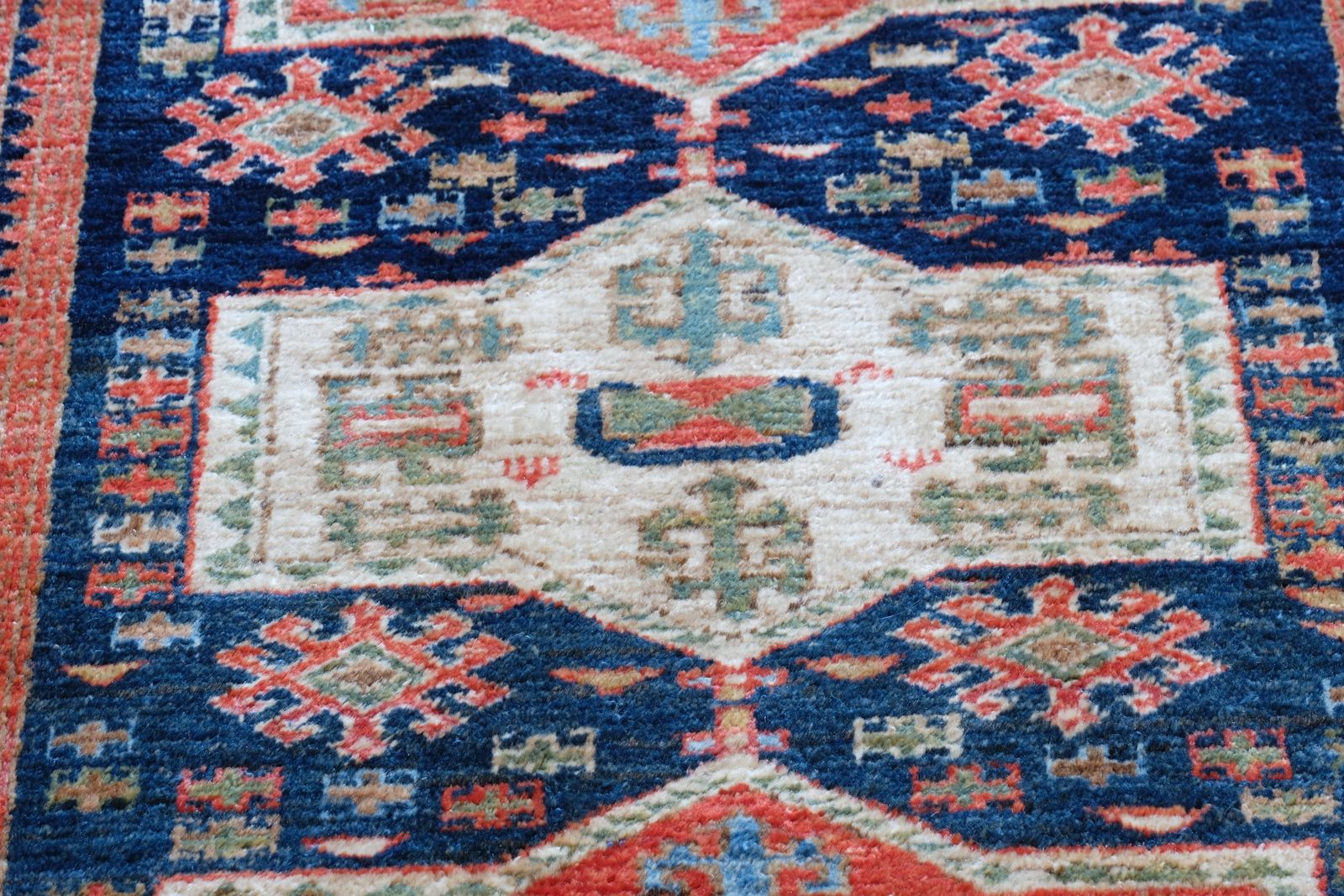 Caucasus Kazak Wool Rug With Shield Kazak Medallions photo vinterior