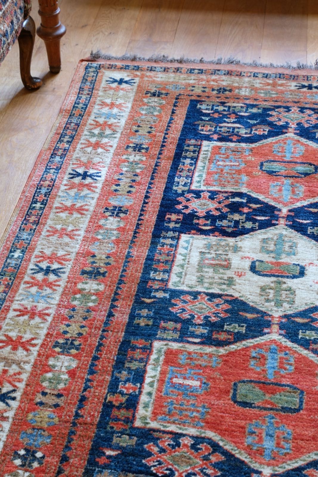 photo for sale Caucasus Kazak Wool Rug With Shield Kazak Medallions