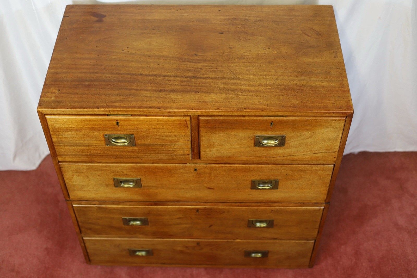 photo vintage Beautiful Victorian Two Part Campaign Chest Of Drawers