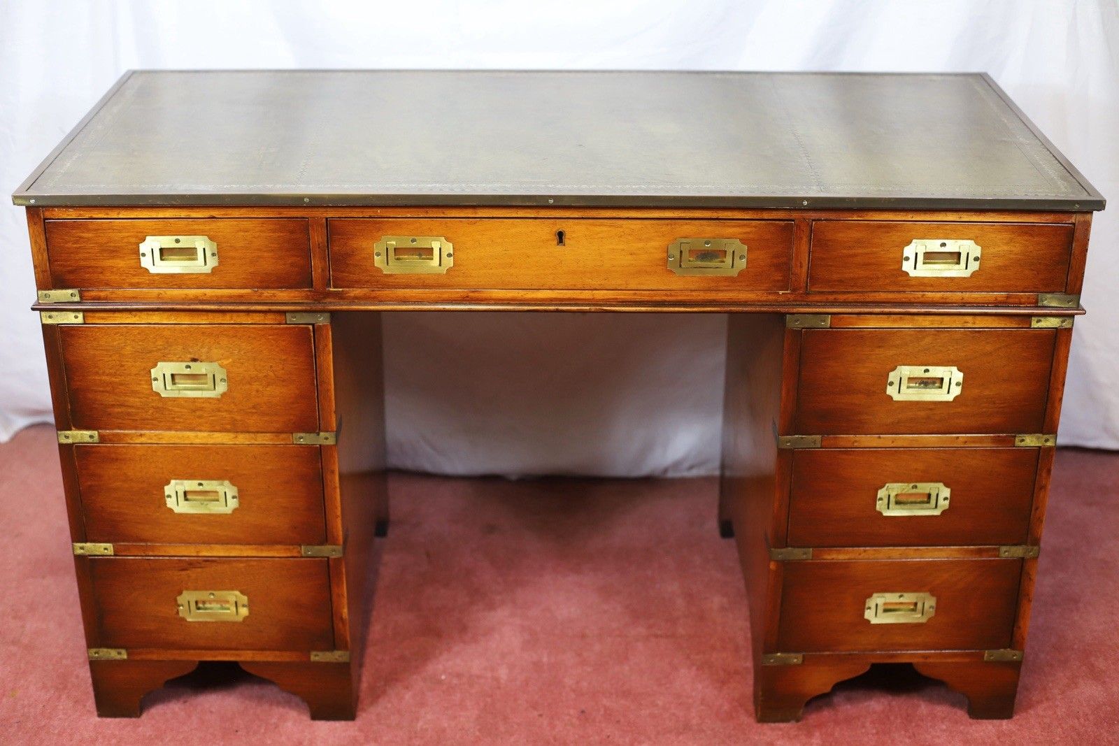 Lovely Military Campaign Style Pedestal Desk photo Furniture