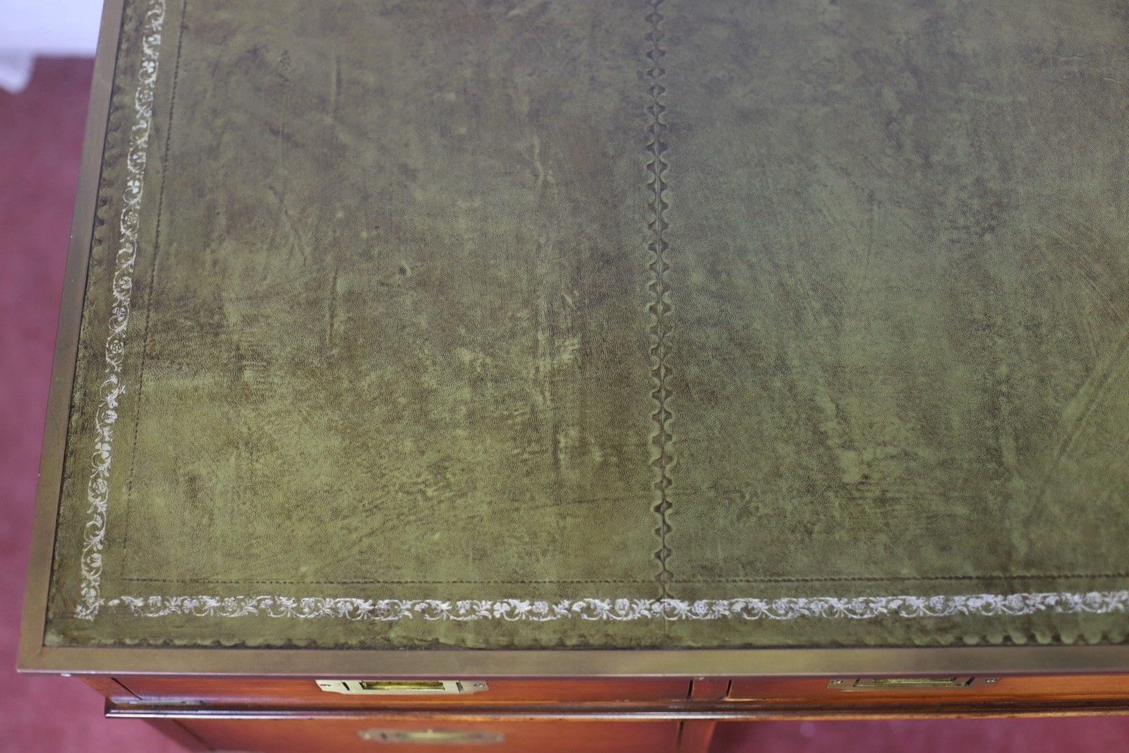 Furniture Lovely Military Campaign Style Pedestal Desk photo