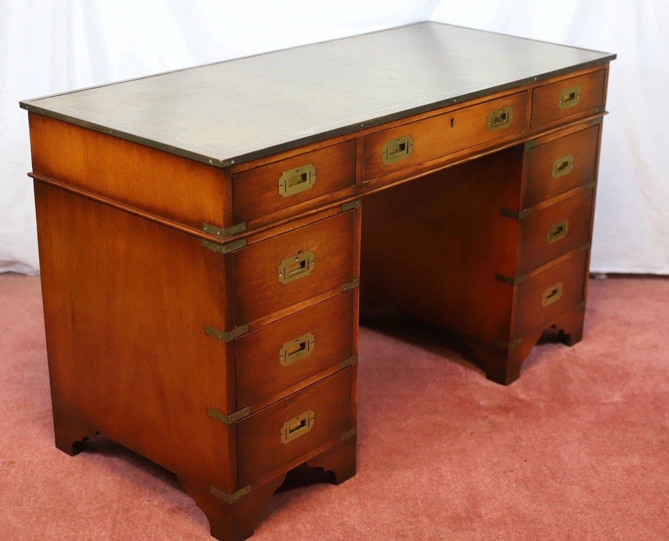 1495.0 Lovely Military Campaign Style Pedestal Desk photo