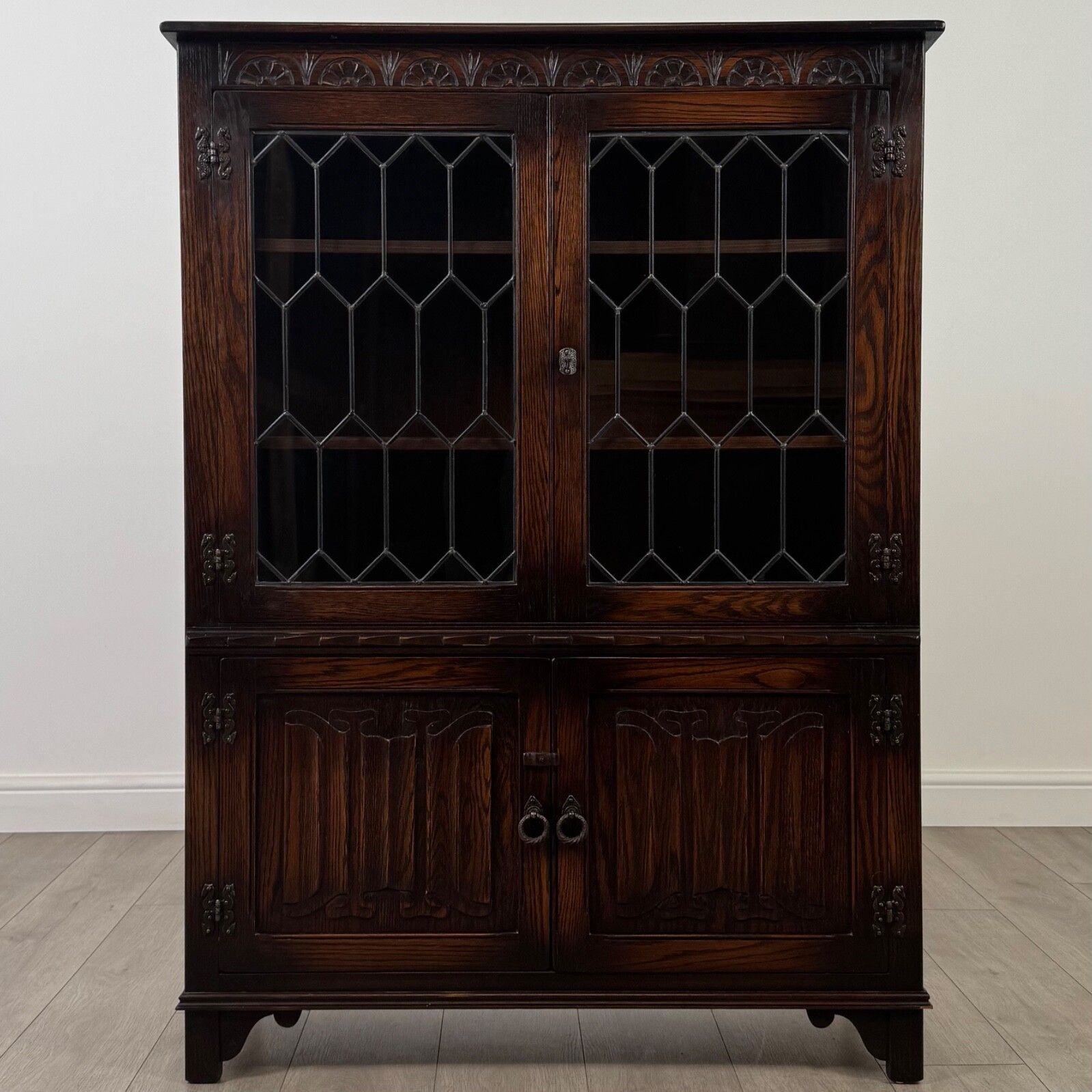 Antique 20th Century Linenfold Display Cabinet In Oak photo furniture