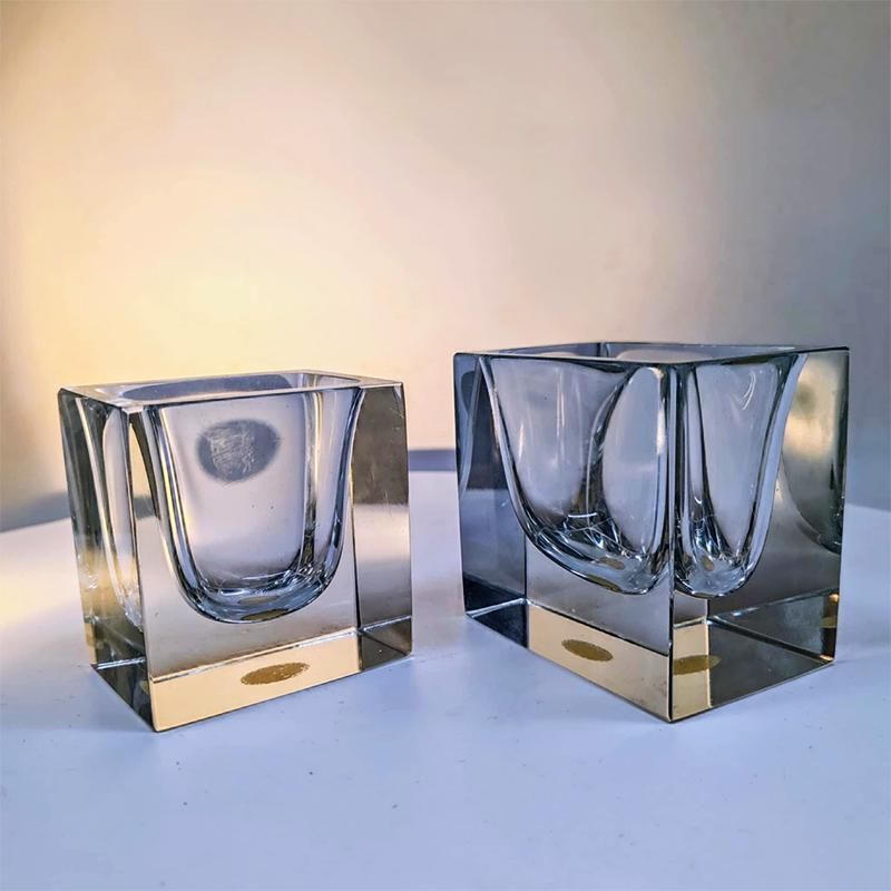 1960s Set Of 2 Rectangular Transparent Ashtray Or Catch All In Murano Glass By Flavio Poli For Seguso. Made In Italy. photo vinterior