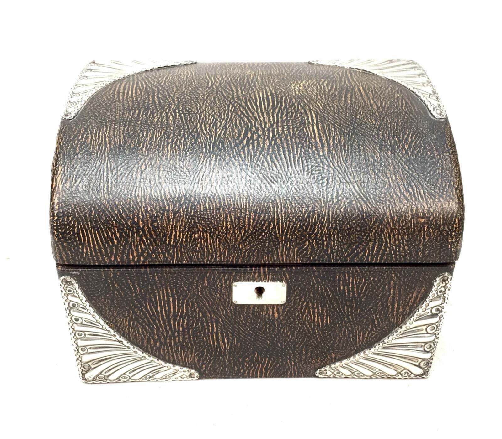 Antique Victorian Tabletop Leather Stationery Letter Paper Box / Sterling Silver photo furniture