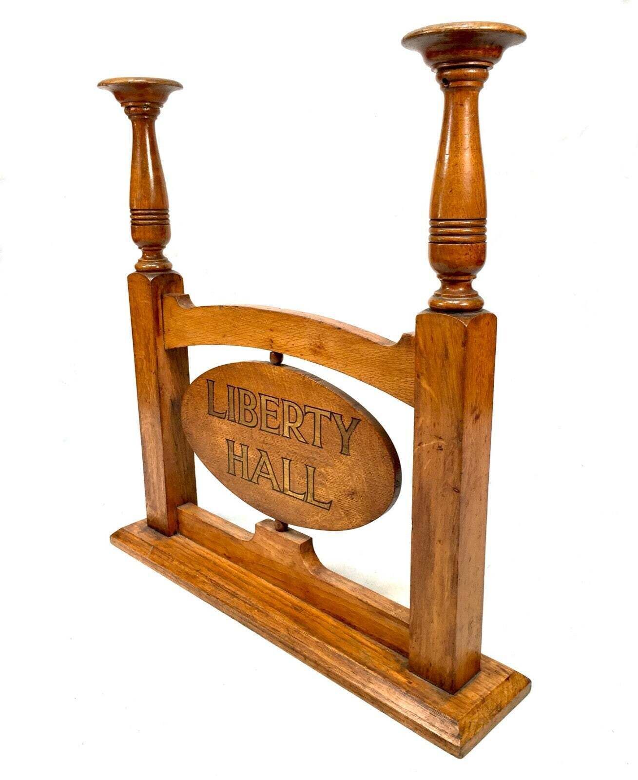 Antique Oak Masonic Liberty Hall & Strict Lodge Rotating Sign And Candle Holder