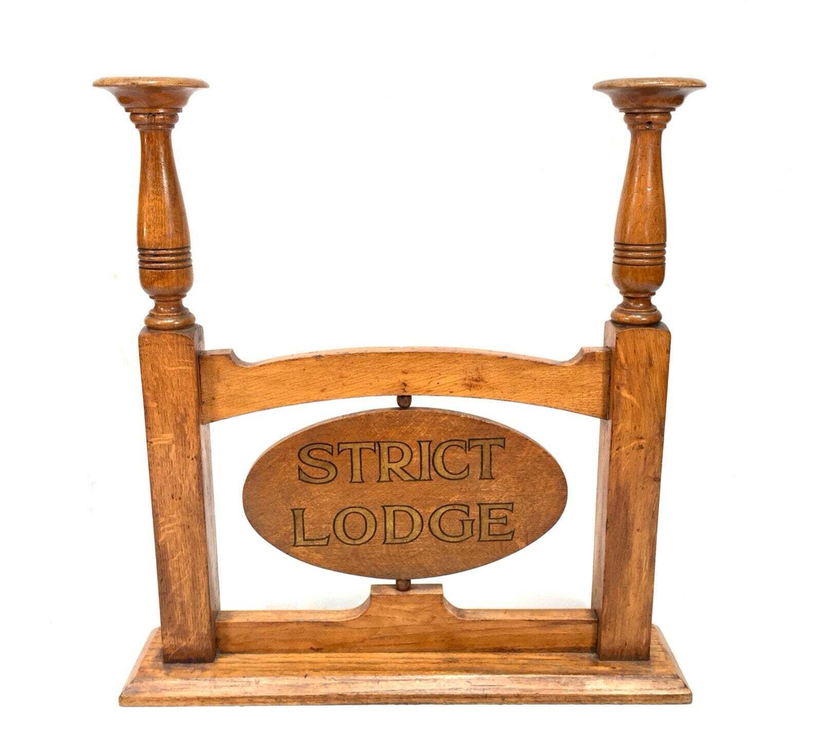 Antique Oak Masonic Liberty Hall & Strict Lodge Rotating Sign And Candle Holder photo vintage