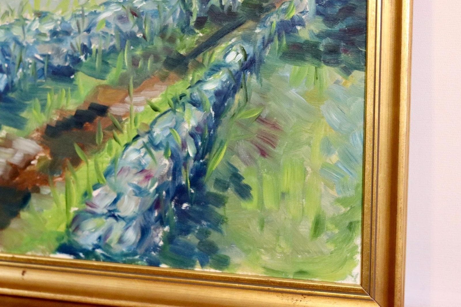 Original Swedish Mid Century Oil On Canvas "Path"   Vintage & Framed photo vinterior