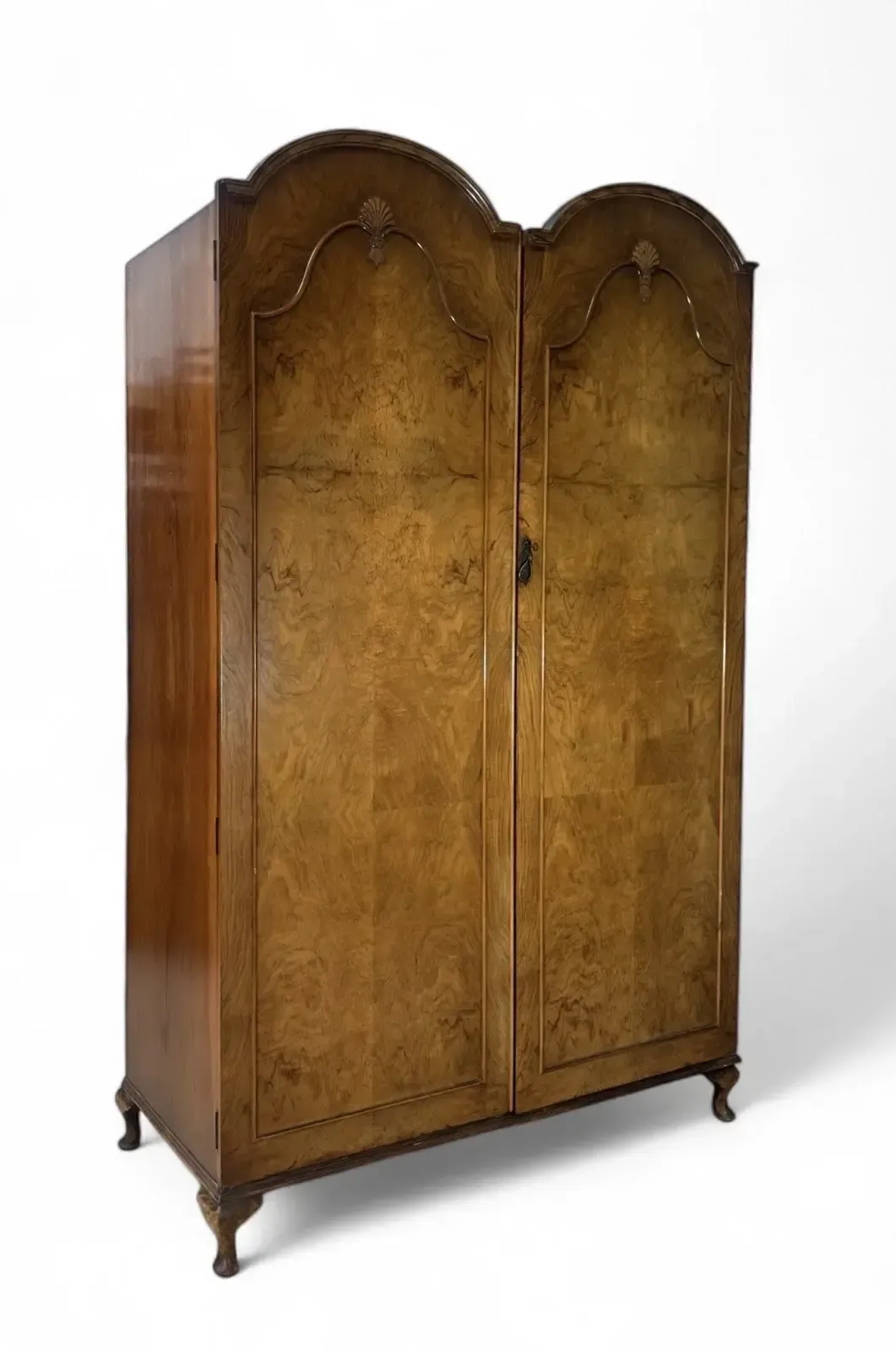 Antique Wardrobe Walnut Queen Anne Style Figured Walnut C1920s Dome Top Fitted photo Furniture