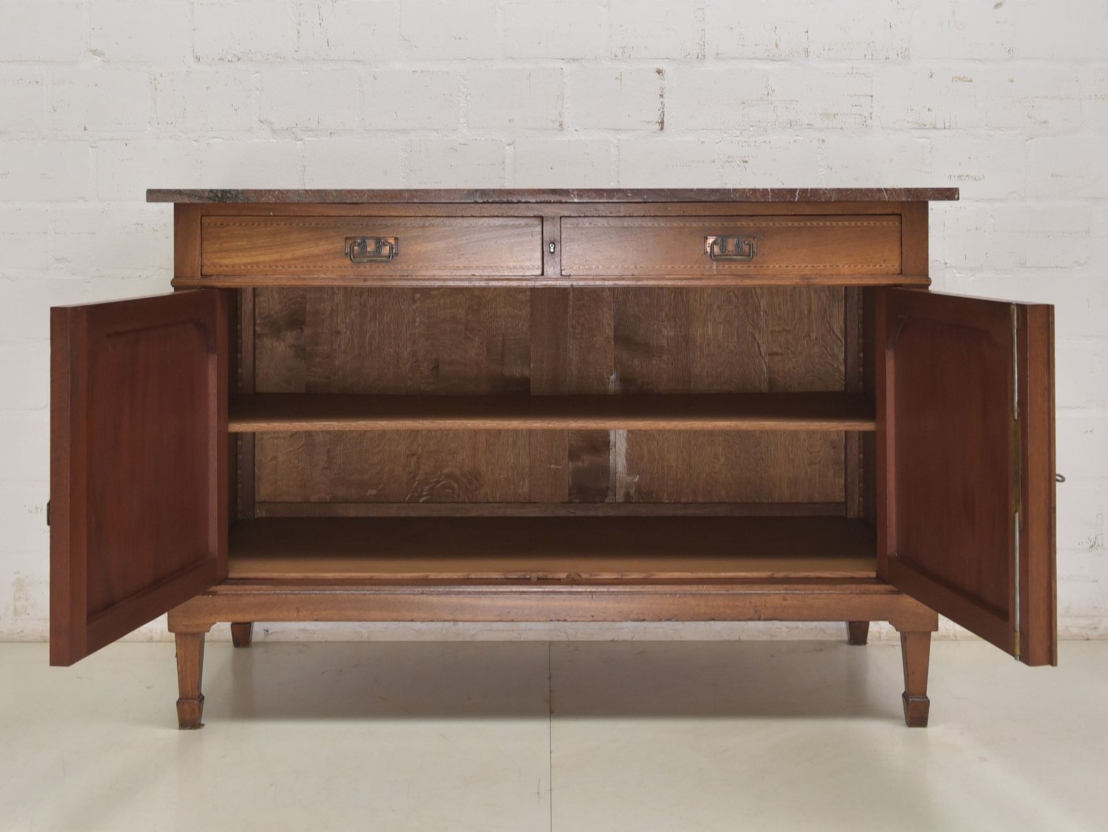 Antique! Chest Of Drawers Restored Mahogany Art Nouveau Marble Sideboard Cabinet photo for sale