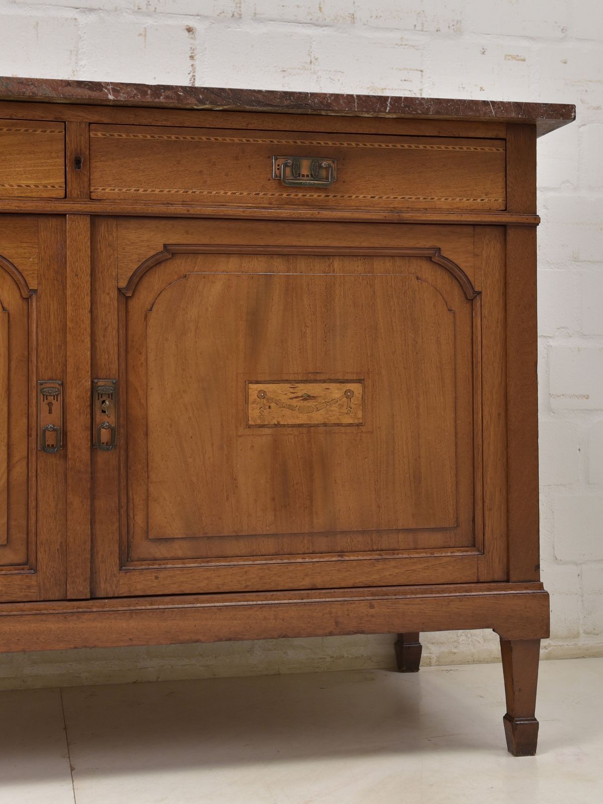 Antique! Chest Of Drawers Restored Mahogany Art Nouveau Marble Sideboard Cabinet photo vintage