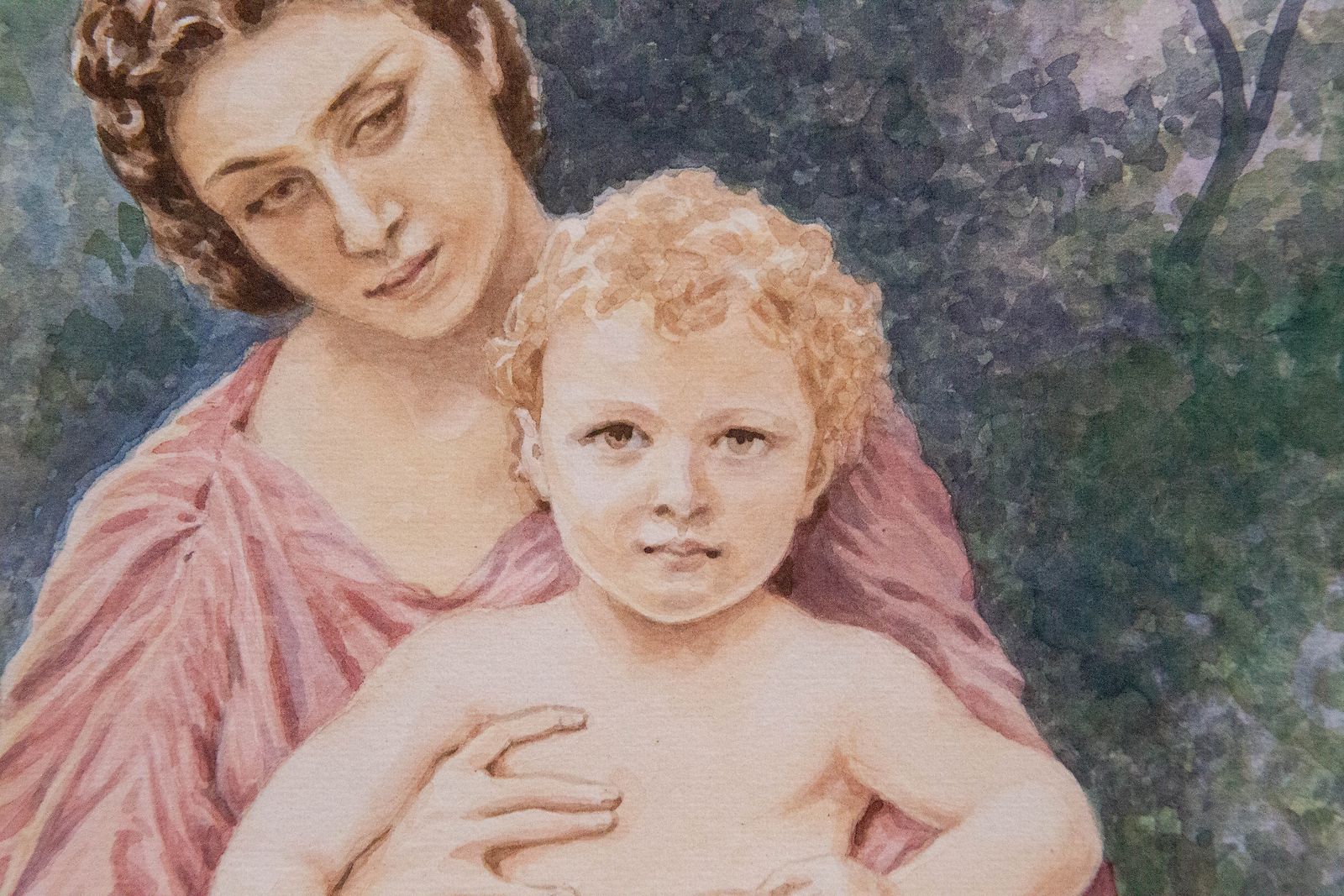 Colin Clough Hilton (1902–1984)  Early 20th Century Watercolour, A Mother's Love photo Art