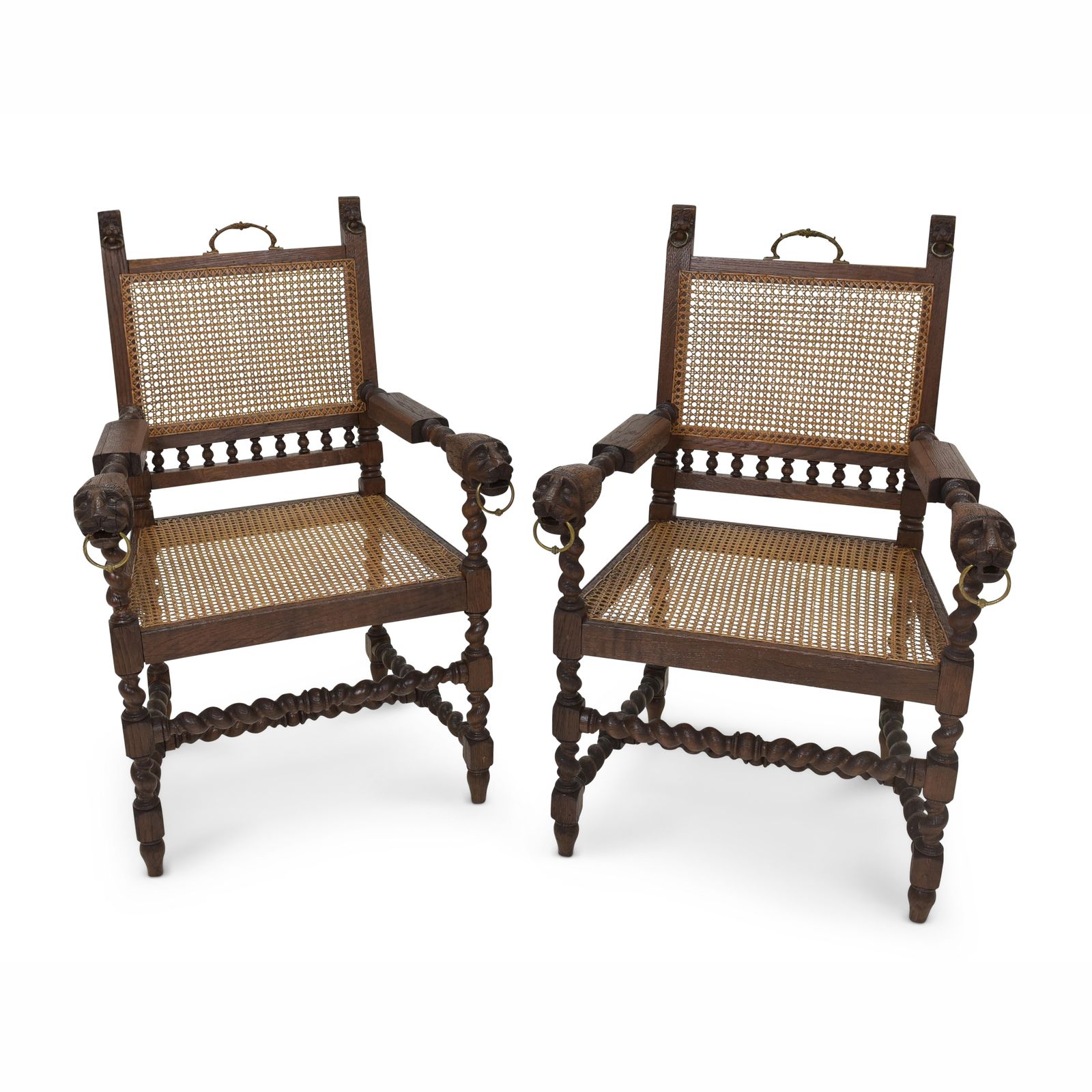 Antique! Pair Of Armchairs Restored From The Wilhelminian Period Around 1880. Solid Oak Armchairs.