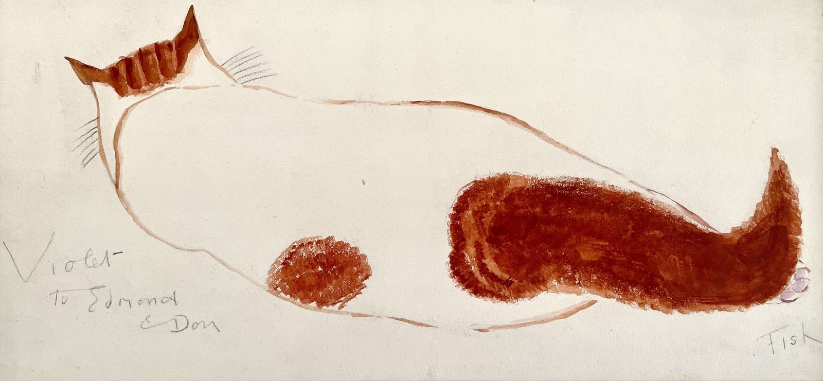Anne Harriet Sefton "Fish"   20th Century British Watercolour Drawing Of A Cat photo Art