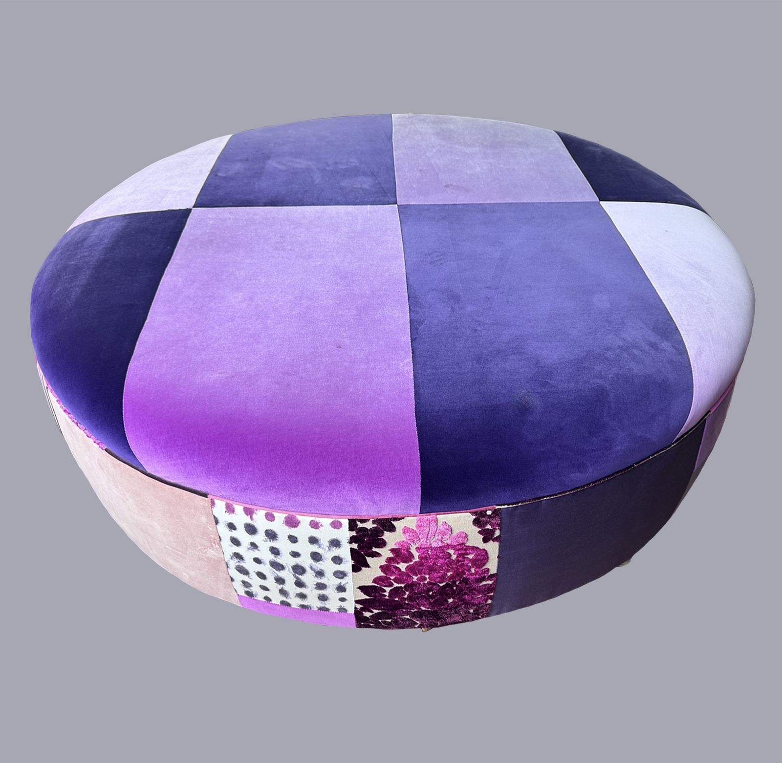 Classic Contemporary Pouffe, Handcrafted By Squint Studio.  Its Signature Style Involved The Use Of Electrifying, High Contrast Patchwork. photo furniture