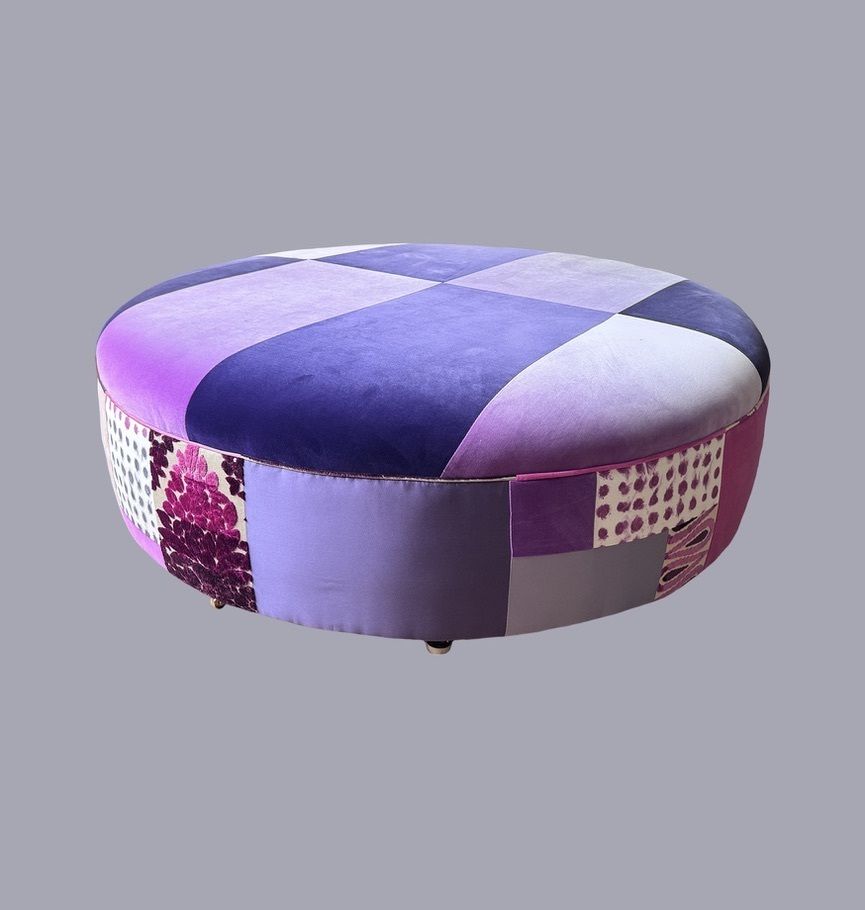 Classic Contemporary Pouffe, Handcrafted By Squint Studio.  Its Signature Style Involved The Use Of Electrifying, High Contrast Patchwork. photo for sale