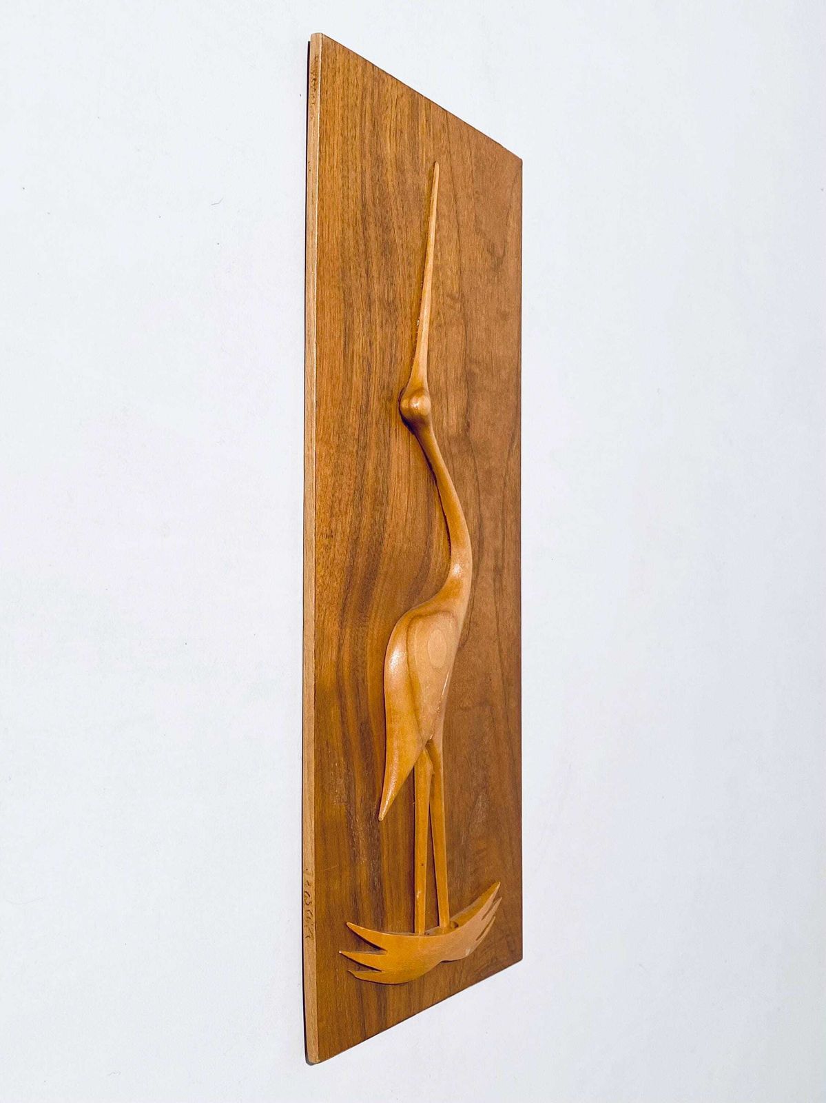 Mid Century Teak Crane Bird Motif Wood Picture / Vintage 50s 60s Wall Decor photo Art
