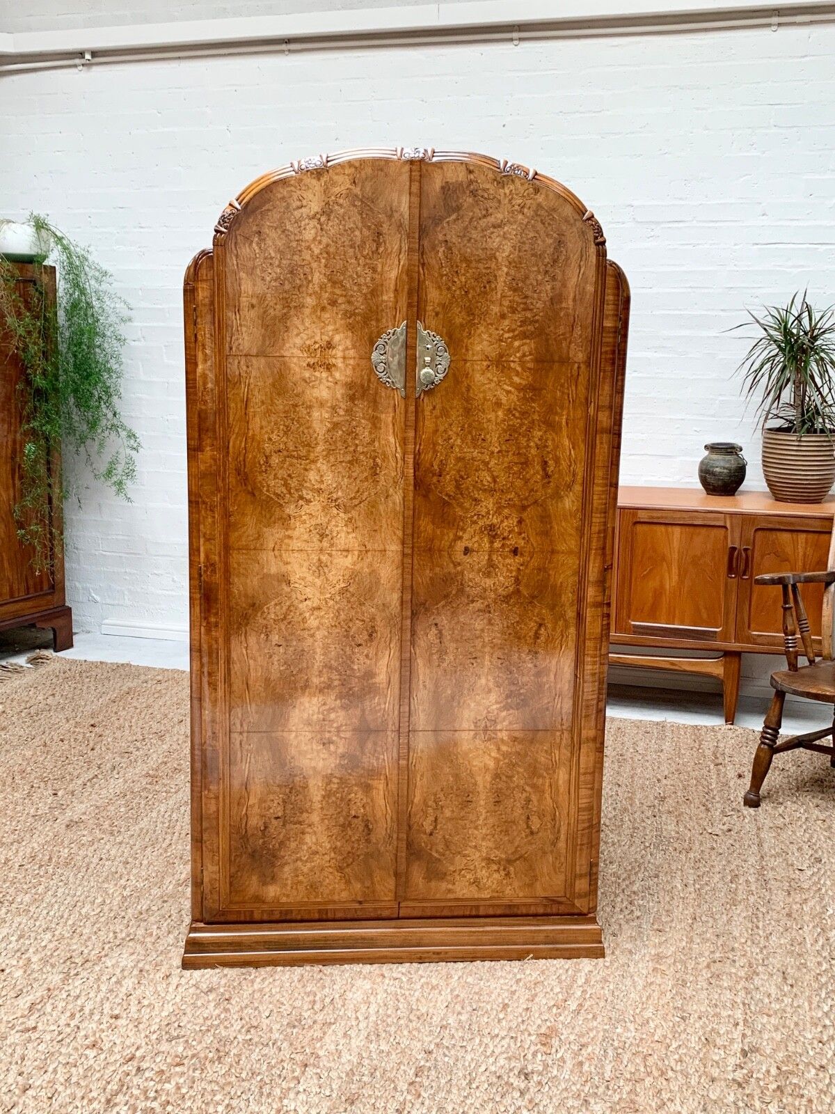 Small Art Deco Figured Walnut Wardrobe Armoire Tallboy