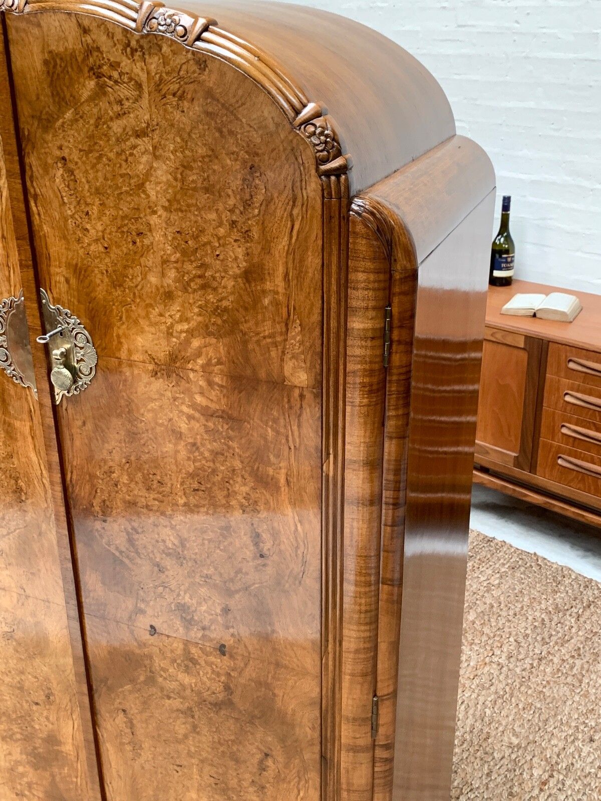 Small Art Deco Figured Walnut Wardrobe Armoire Tallboy photo vintage