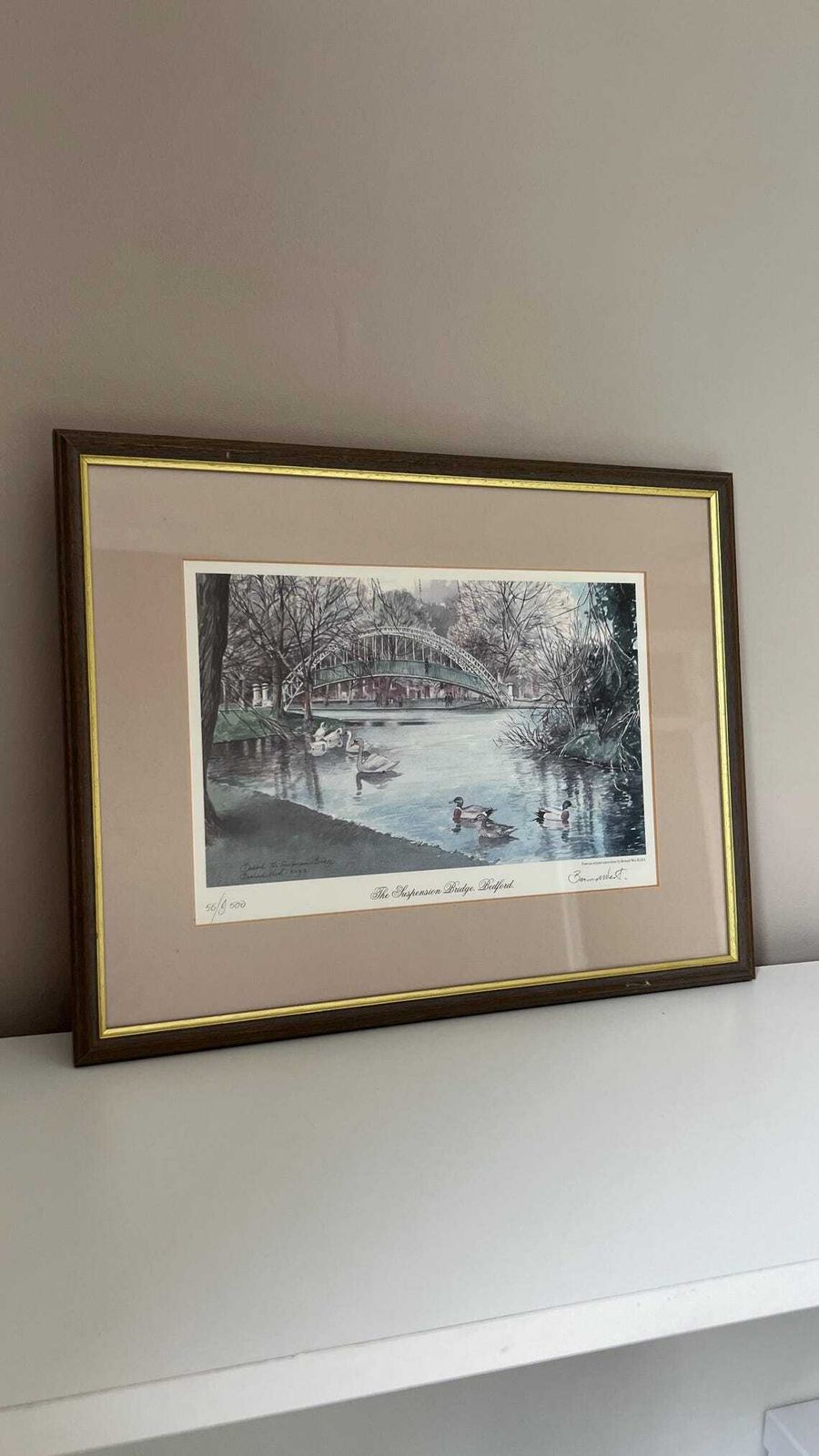 Signed Limited Edition Watercolour Print Of The Suspension Bridge  Bedford By Bernard West
