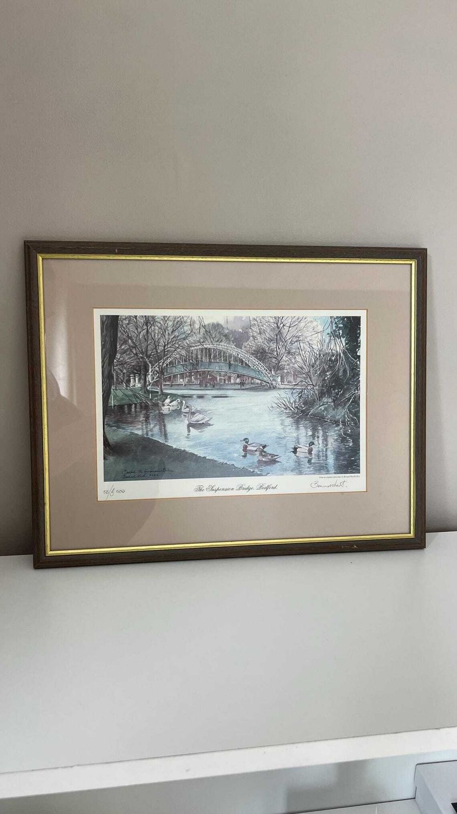 photo for sale Signed Limited Edition Watercolour Print Of The Suspension Bridge  Bedford By Bernard West