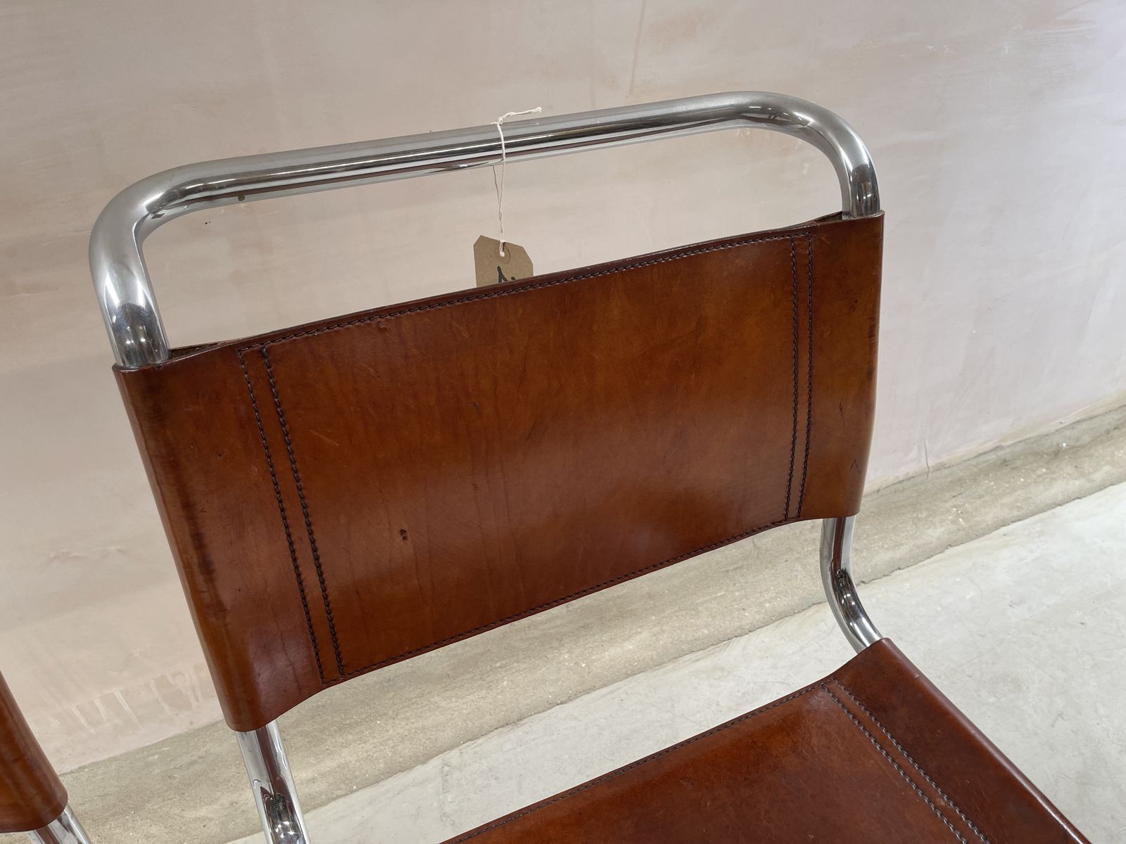 photo buy Pair Dining Or Desk Chairs Mart Stam Marcel Breuer S33 Set Of Two 2 Fasem Chrome Tan Cognac Brown Leather Cantilever Bauhaus