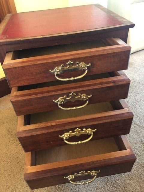 Bespoke Handcrafted And Vintage Set Of Drawers With Red Leatherette Top photo for sale