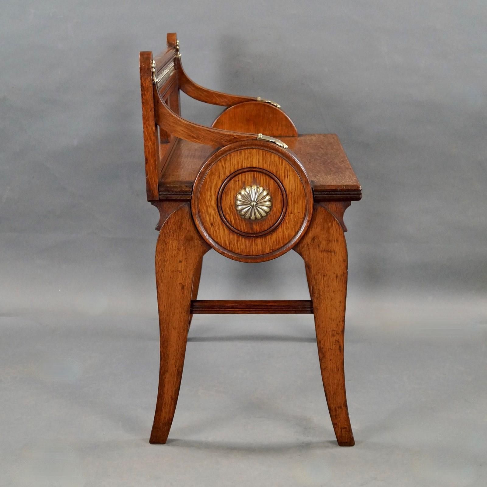 An Oak And Brass Mounted Hall Bench By James Shoolbred & Co. photo for sale