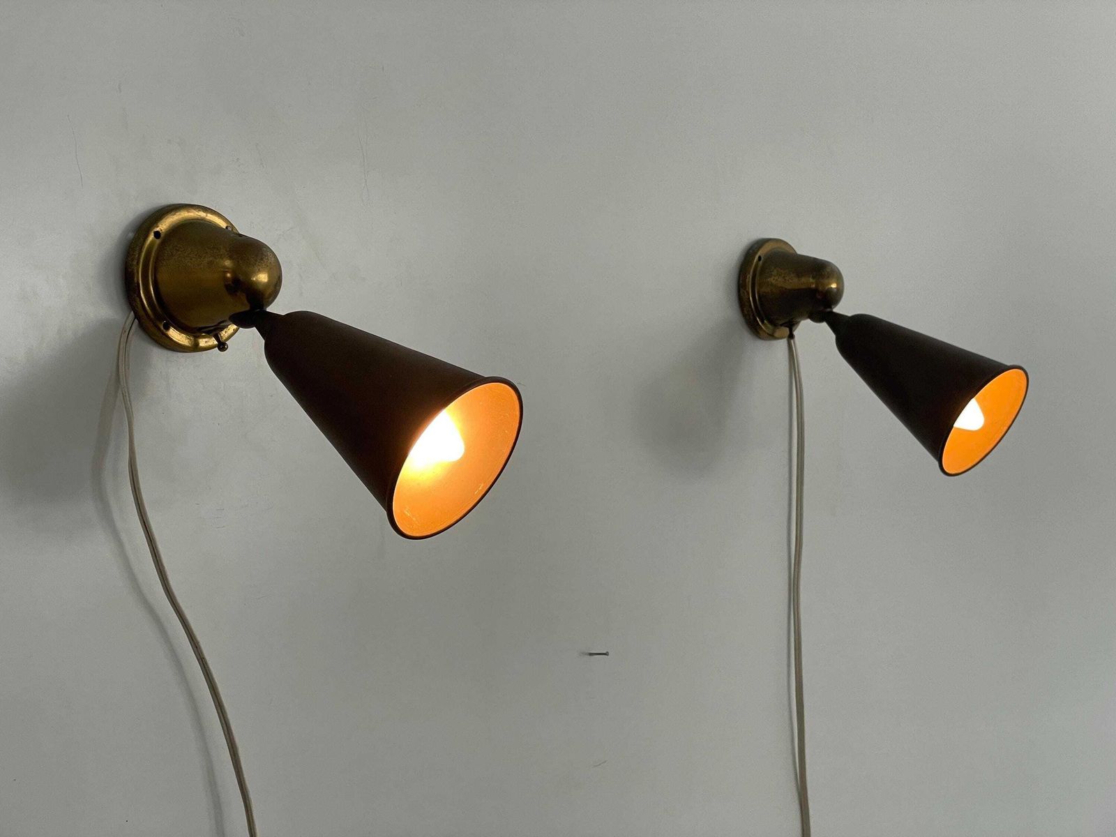 Art Deco Brass Pair Of Wall Lamps, 1940s, Italy photo furniture