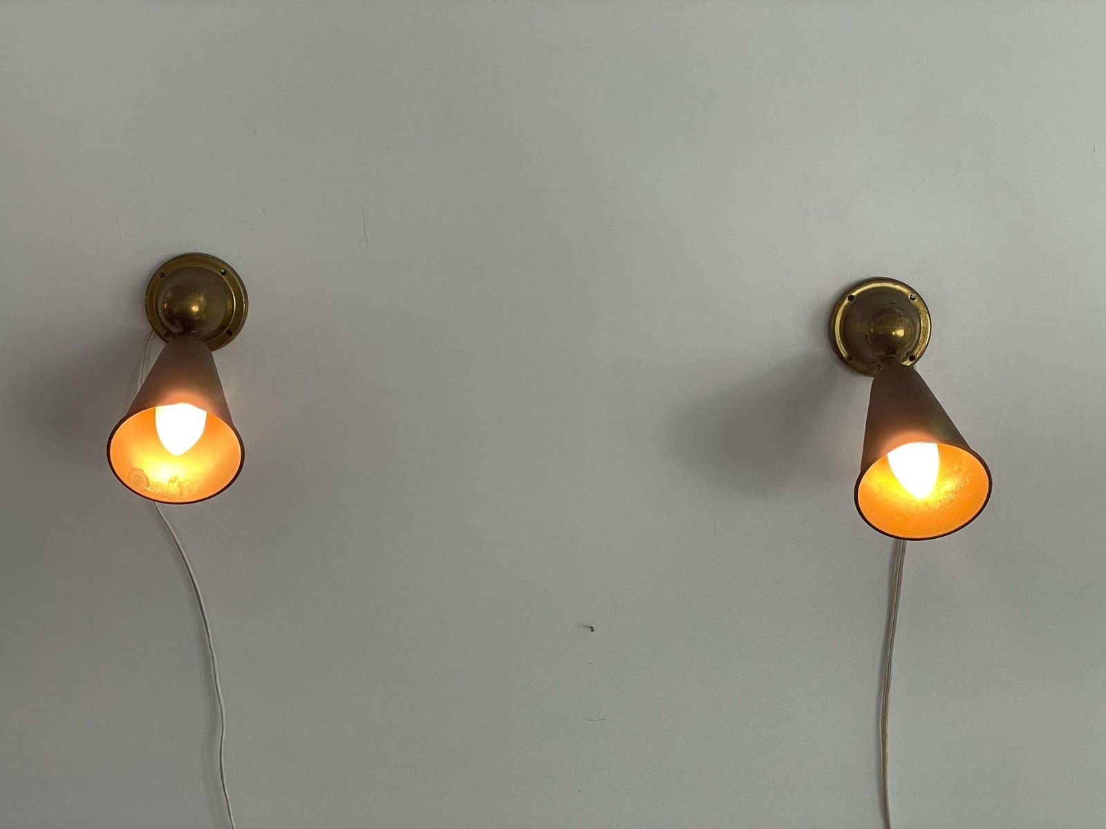 Art Deco Brass Pair Of Wall Lamps, 1940s, Italy photo for sale