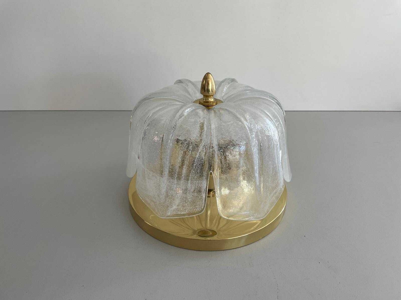 Flower Design Glass And Brass Flush Mount Ceiling Lamp By Limburg, 1960s, Germany