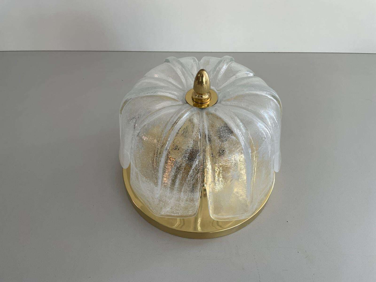 Flower Design Glass And Brass Flush Mount Ceiling Lamp By Limburg, 1960s, Germany photo furniture