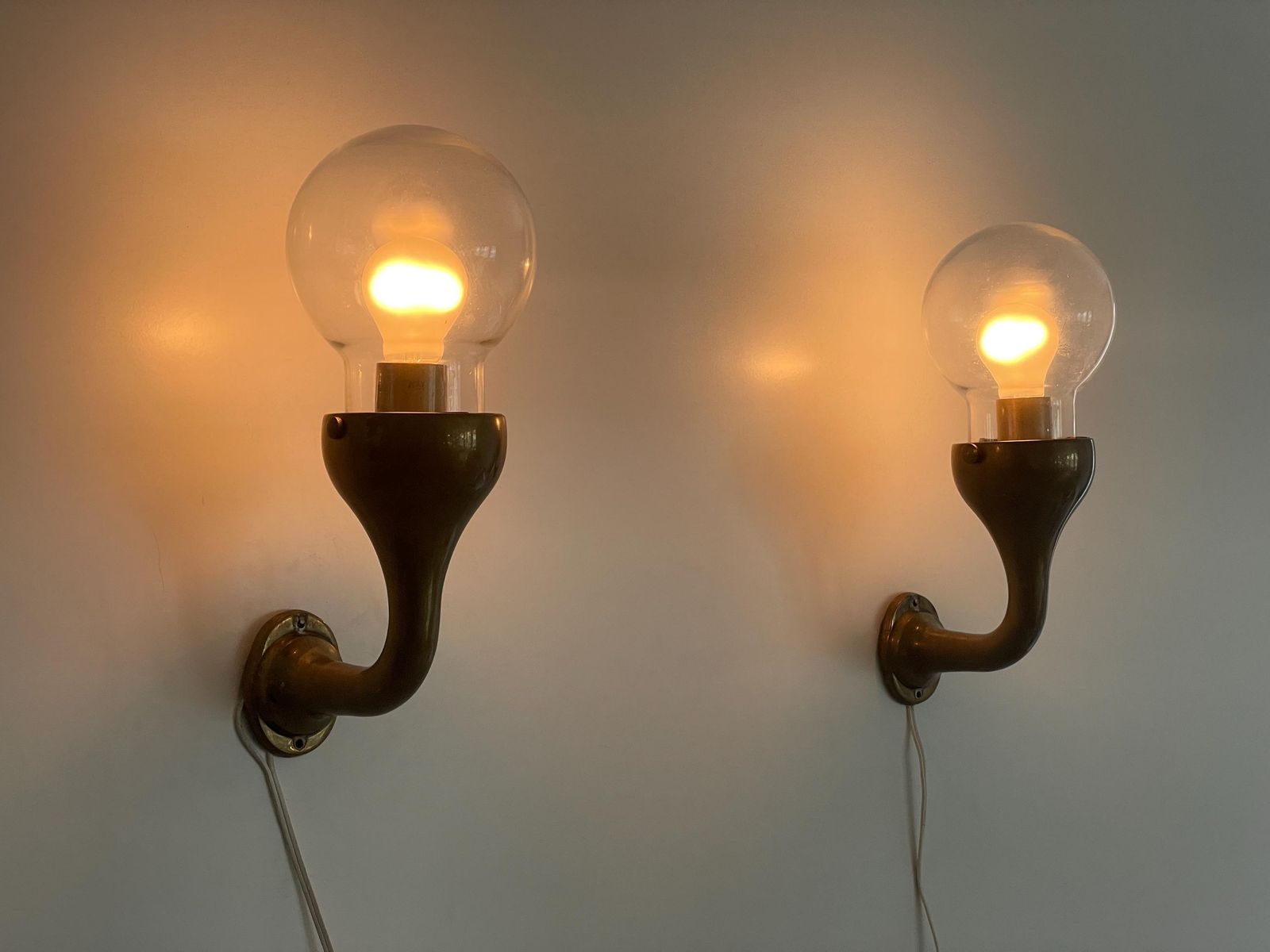 Bronze And Glass Pair Of Wall Lamps, 1960's, Italy photo for sale