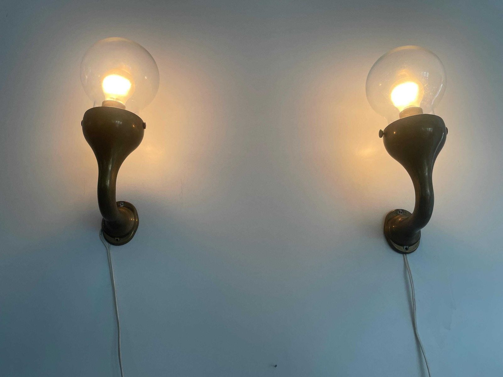 Bronze And Glass Pair Of Wall Lamps, 1960's, Italy photo vintage