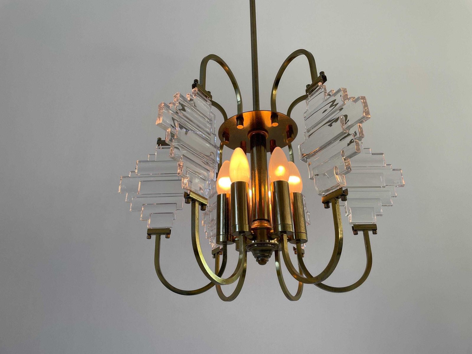 Brass And Crystal Glass Ceiling Lamp, 1960s, Italy photo furniture