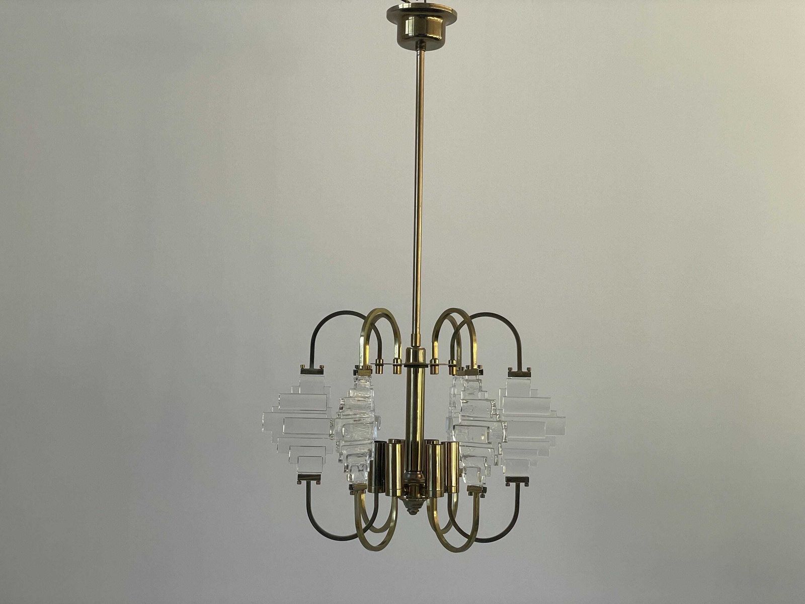 Brass And Crystal Glass Ceiling Lamp, 1960s, Italy photo vinterior