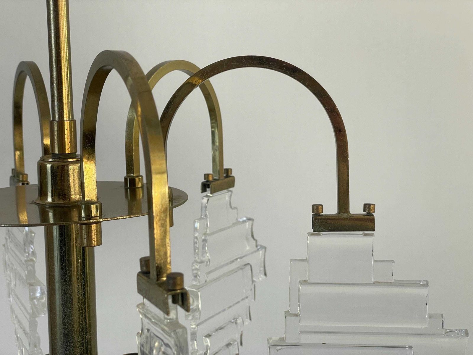 photo for sale Brass And Crystal Glass Ceiling Lamp, 1960s, Italy