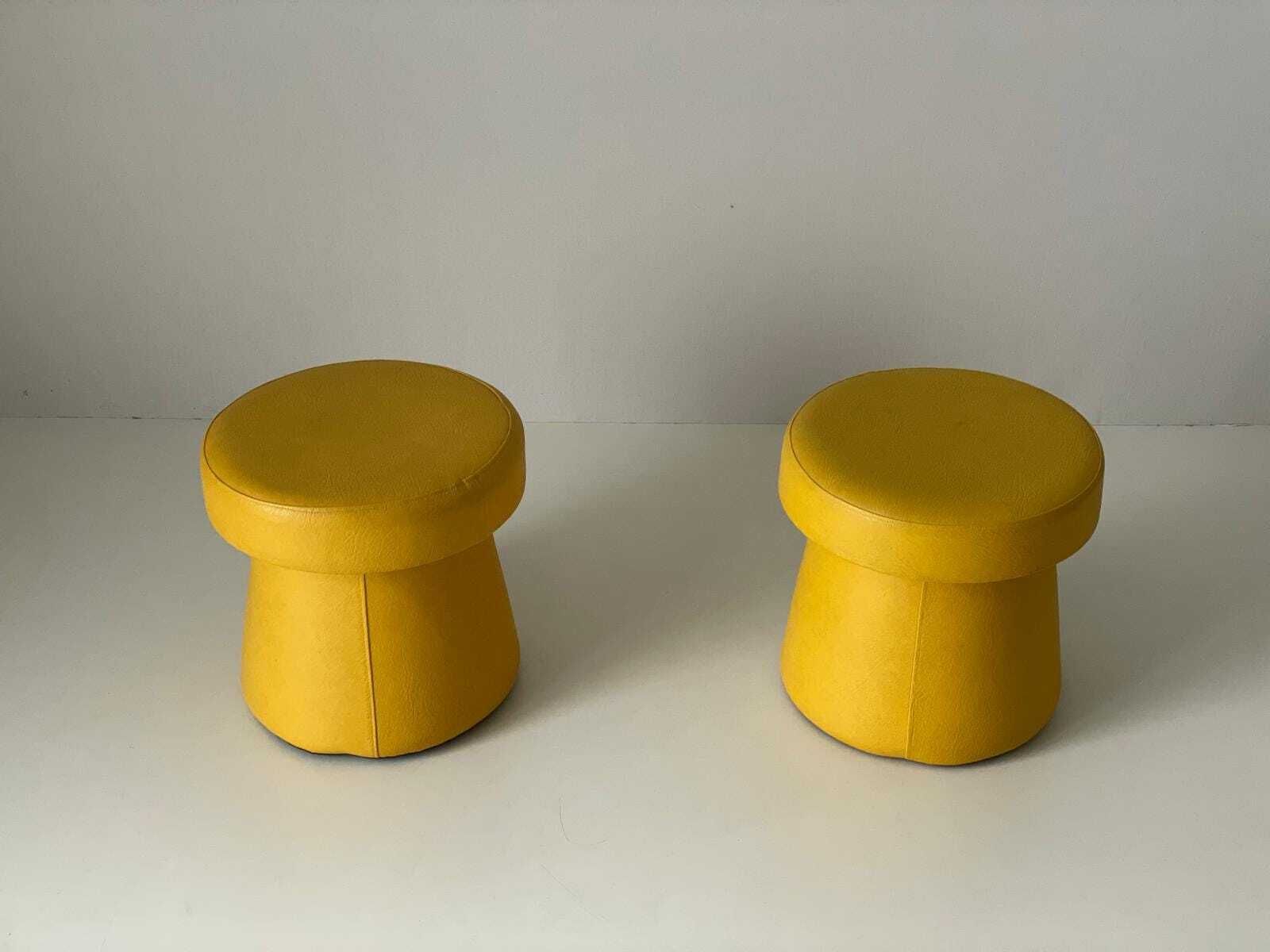 Yellow Faux Leather Pair Of Pouf Stools With Hidden Storage Space photo for sale
