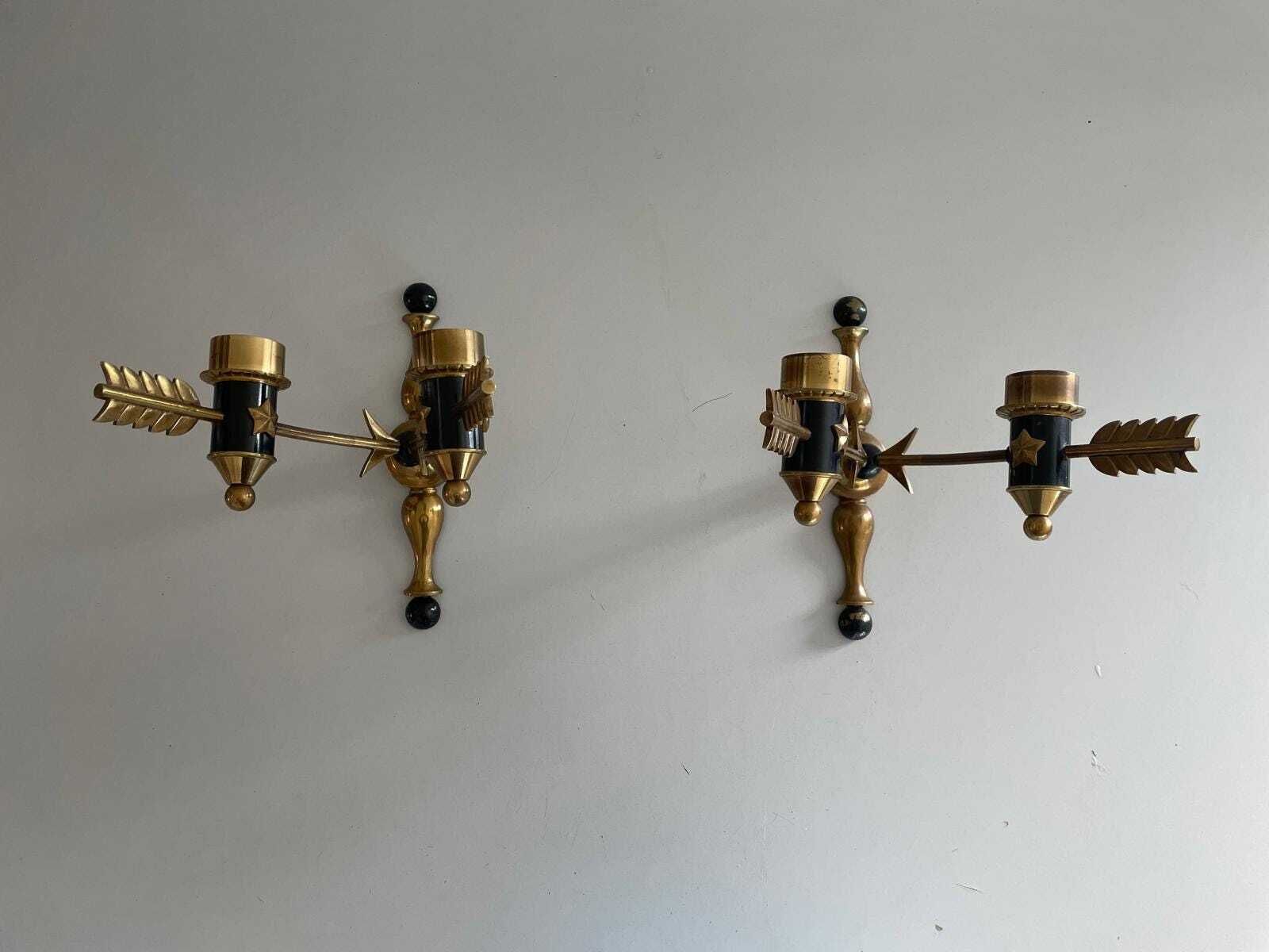 Mid Century Brass Arrow Pair Of Sconces, 1960s, France photo furniture